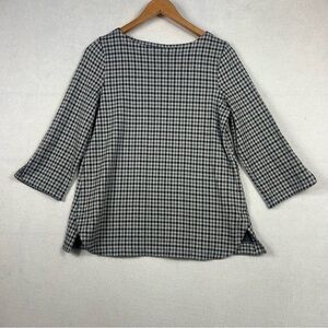 J.Jill Ponte Gray Black Houndstooth 3/4 Sleeve Tunic Top Sz Small Viscose Blend